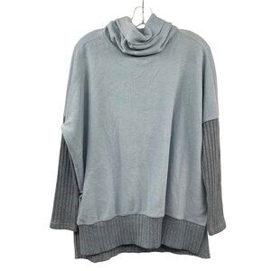 La Miel Women's Cowl Neck Fleece Sweater Long Sleeve Blue Size Small